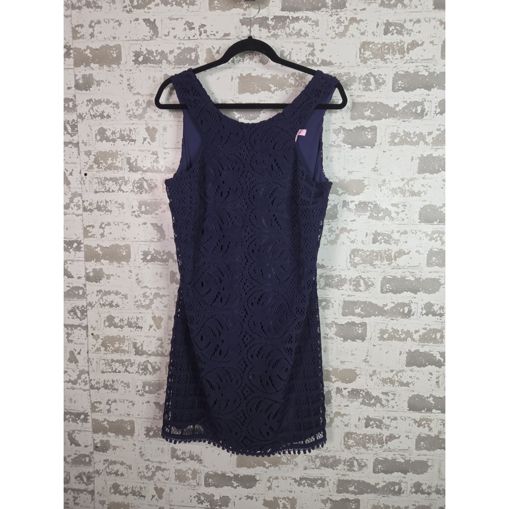 Lilly Pulitzer Lace Shift Dress Size Large Navy Blue‎ Open Crochet Preppy Resort